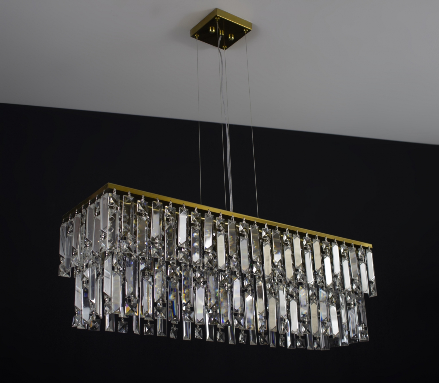 Lustre Pendente Cristal Cm Retangular Dourado D Iluminamundo