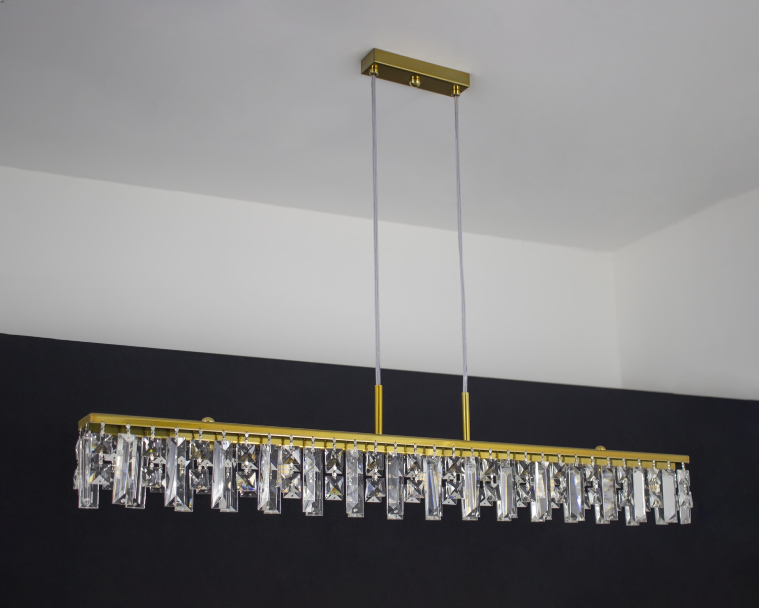 Lustre Pendente Slim Para Consult Rio Cristal Retangular Metro