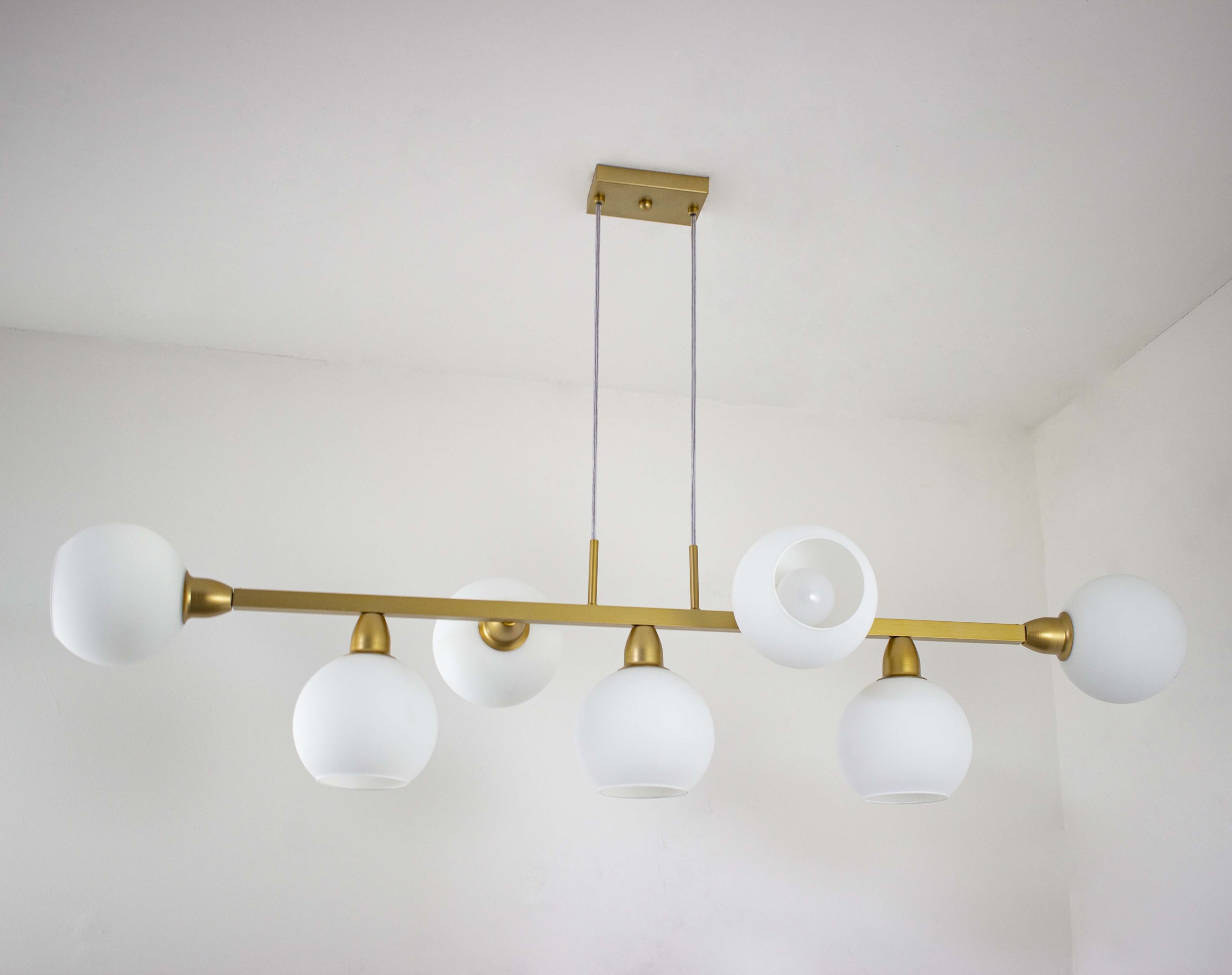 Lustre Pendente Bolas Cm Vidro Globo Branco Dourado