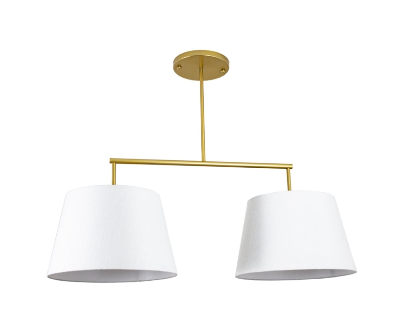 Lustre Pendente Duplo Cúpula Cone Tecido Redondo Dourado 309