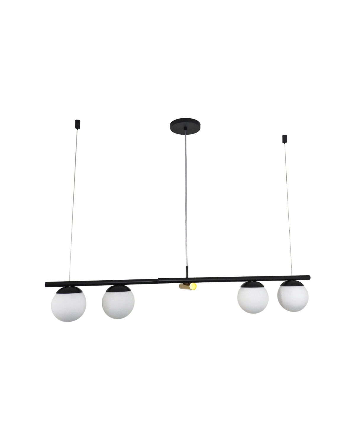 Lustre Pendente Haste Bolas Globo Preto Dourado Metro