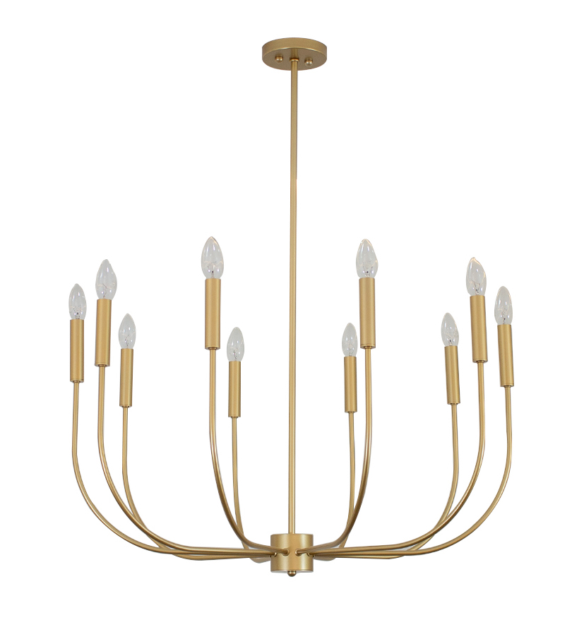 Lustre Pendente Candel Redondo 10 Braços 80cm Dourado 739