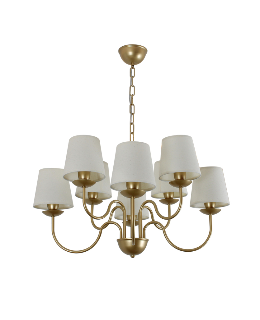 Lustre Pendente Redondo Tocheiro Clássico Cúpula 8 Braços Dourado Fosco 650/8
