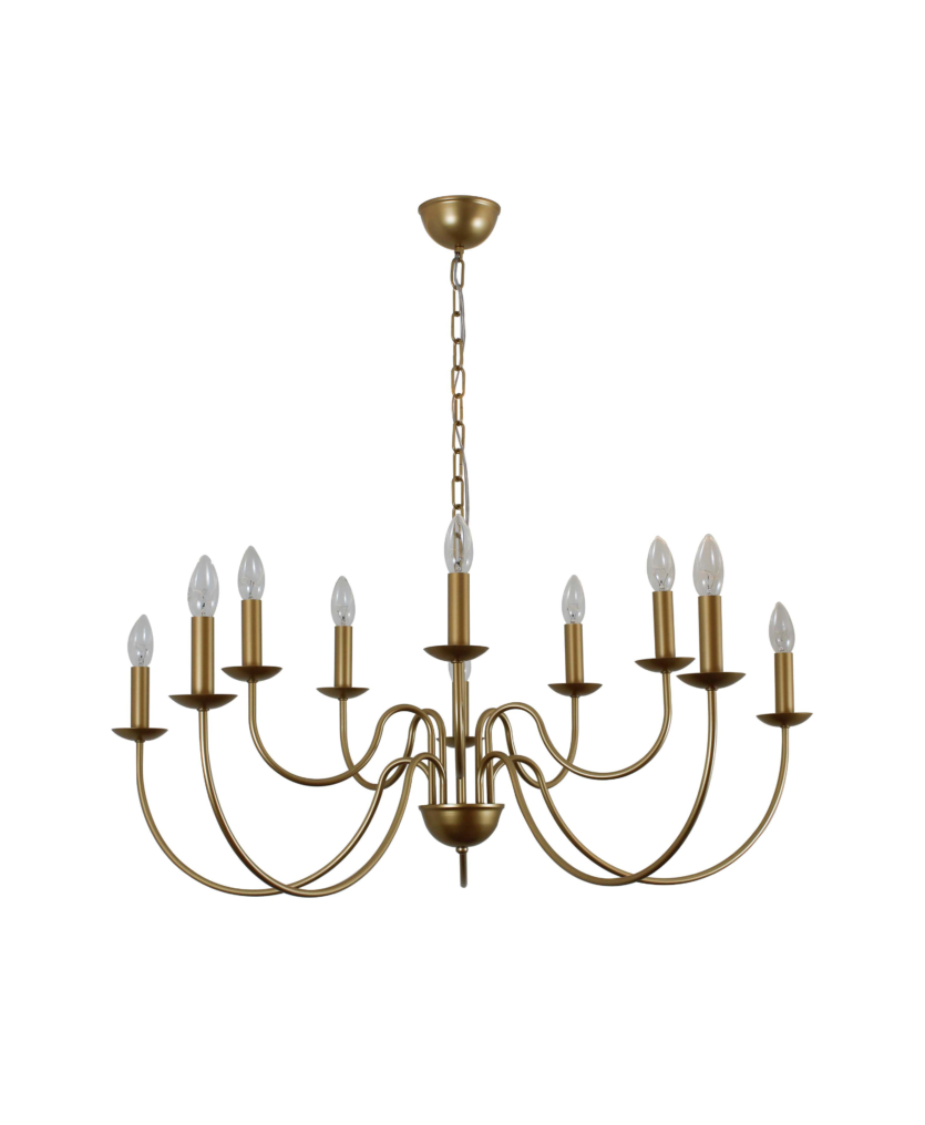 Lustre Pendente Redondo Tocheiro Clássico Sem Cúpula 10 Braços Dourado 743/10