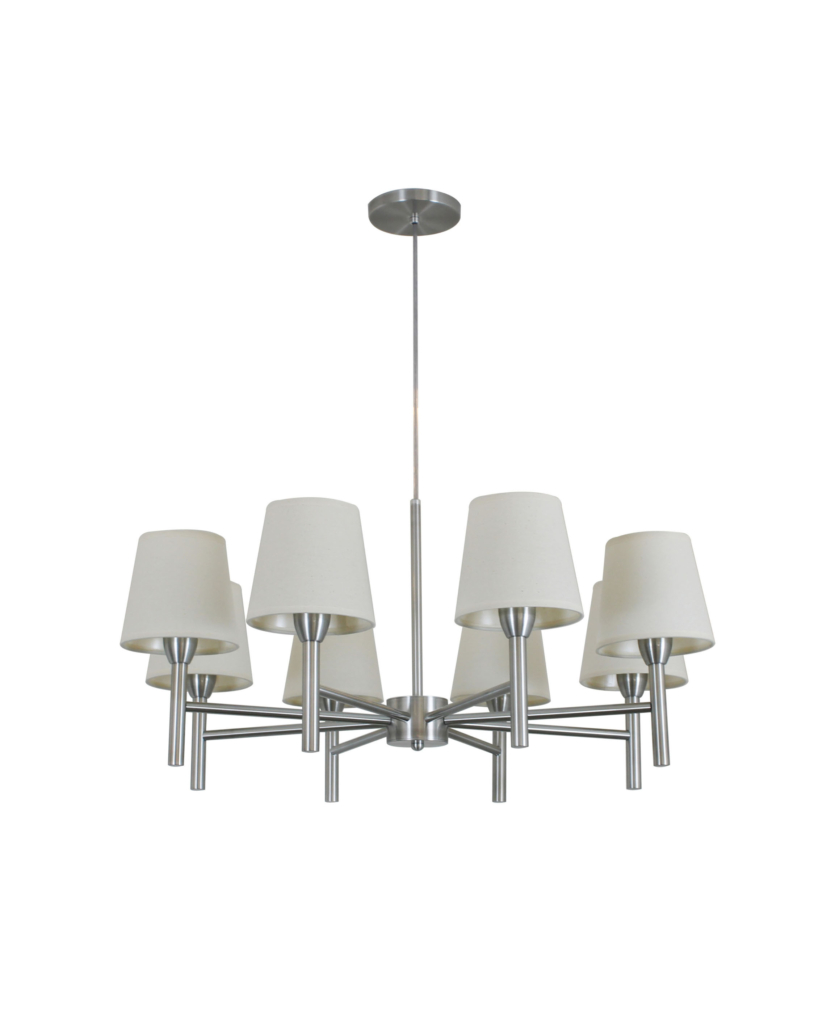 Lustre Pendente Tocheiro Redondo Cúpula 08 Braços Alumínio Escovado 75cm 658/8