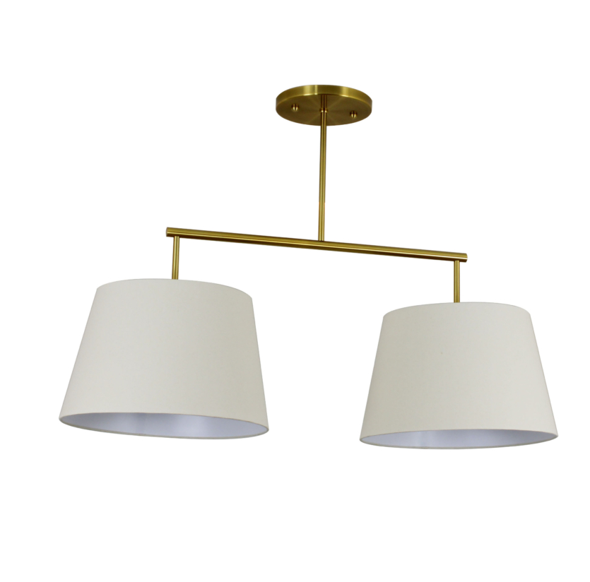 Lustre Pendente Duplo Cúpula Cone Tecido Redondo Dourado Escovado 309