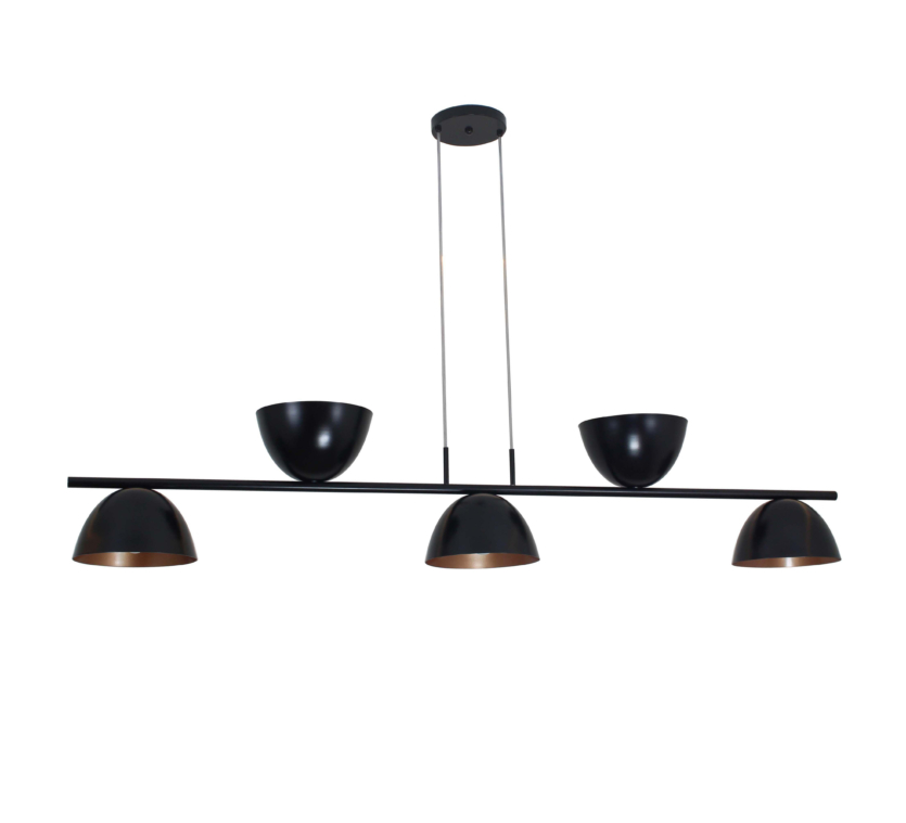 Lustre Pendente Versa Retangular Industrial 5 Cúpulas 1,50cm Preto e Cobre 641