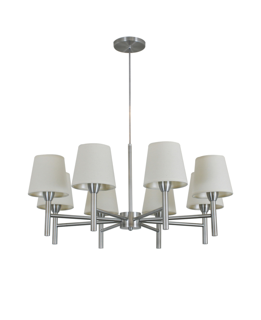 Lustre Pendente Tocheiro Redondo Cúpula 08 Braços Alumínio Escovado 75cm 658/8