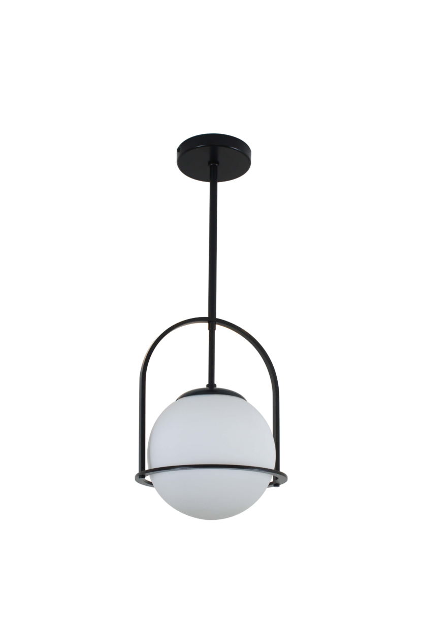 Lustre Pendente Atlas Bola Globo Vidro 20cm Haste Fixa Preto 689