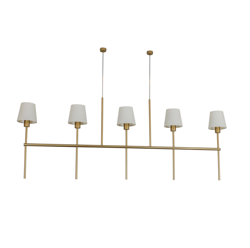 Lustre Pendente Tocheiro Retangular 5 Cúpulas Dourado 1,25m 744