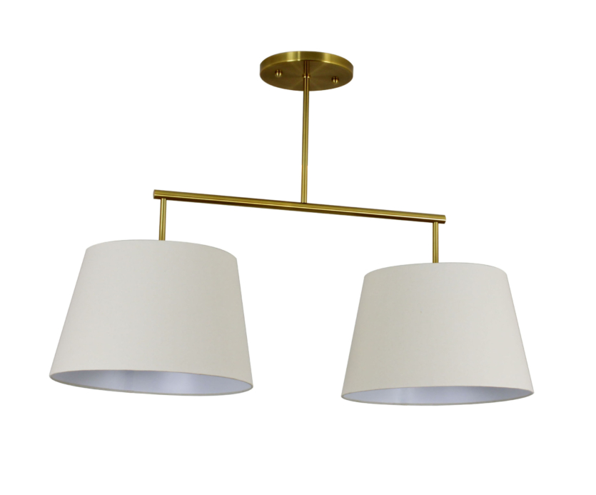 Lustre Pendente Duplo Cúpula Cone Tecido Redondo Dourado Escovado 309