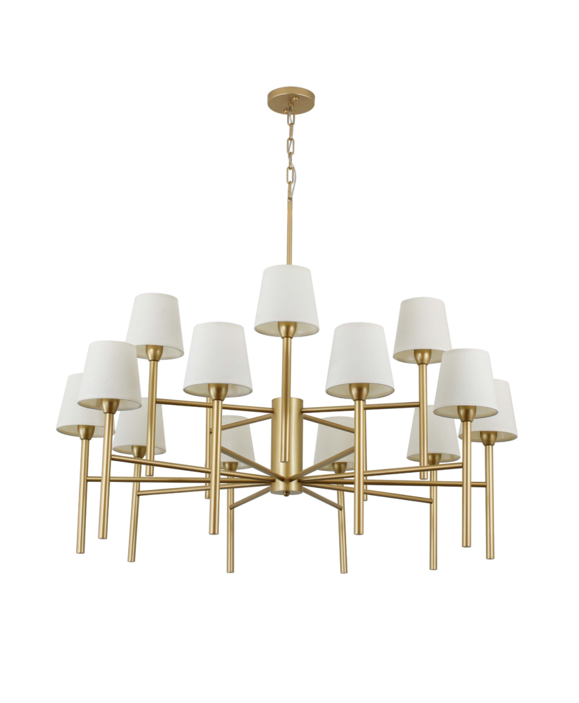 Lustre Pendente Redondo Tocheiro Cúpula 15 Braços com Corrente Dourado 709/15