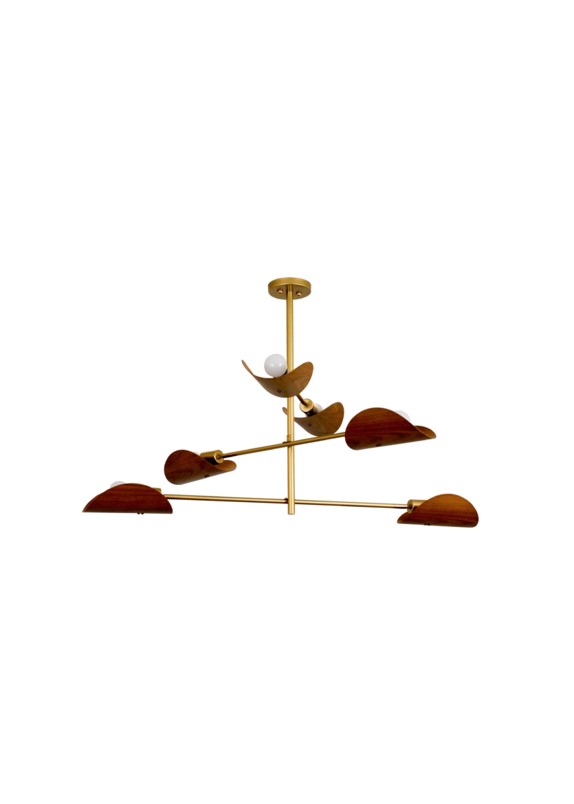 Lustre Pendente Remo Trio Articulável Retangular Industrial Dourado e Amadeirado 1,50 Metro 753