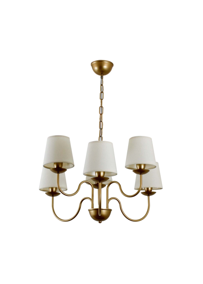 Lustre Pendente Redondo Tocheiro Clássico Cúpula 6 Braços Dourado Fosco 650/6