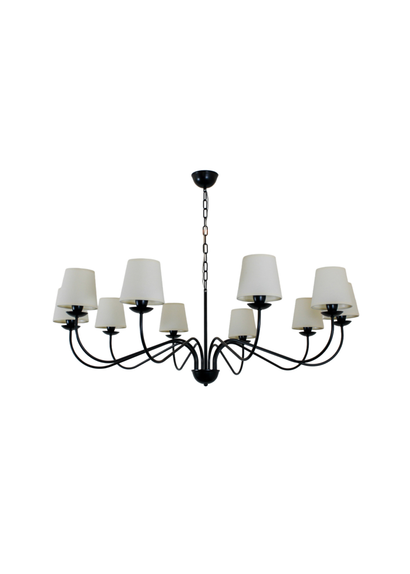 Lustre Pendente Versalhes Redondo Tocheiro Clássico Cúpula 10 Braços Preto 1,20 Metro 767