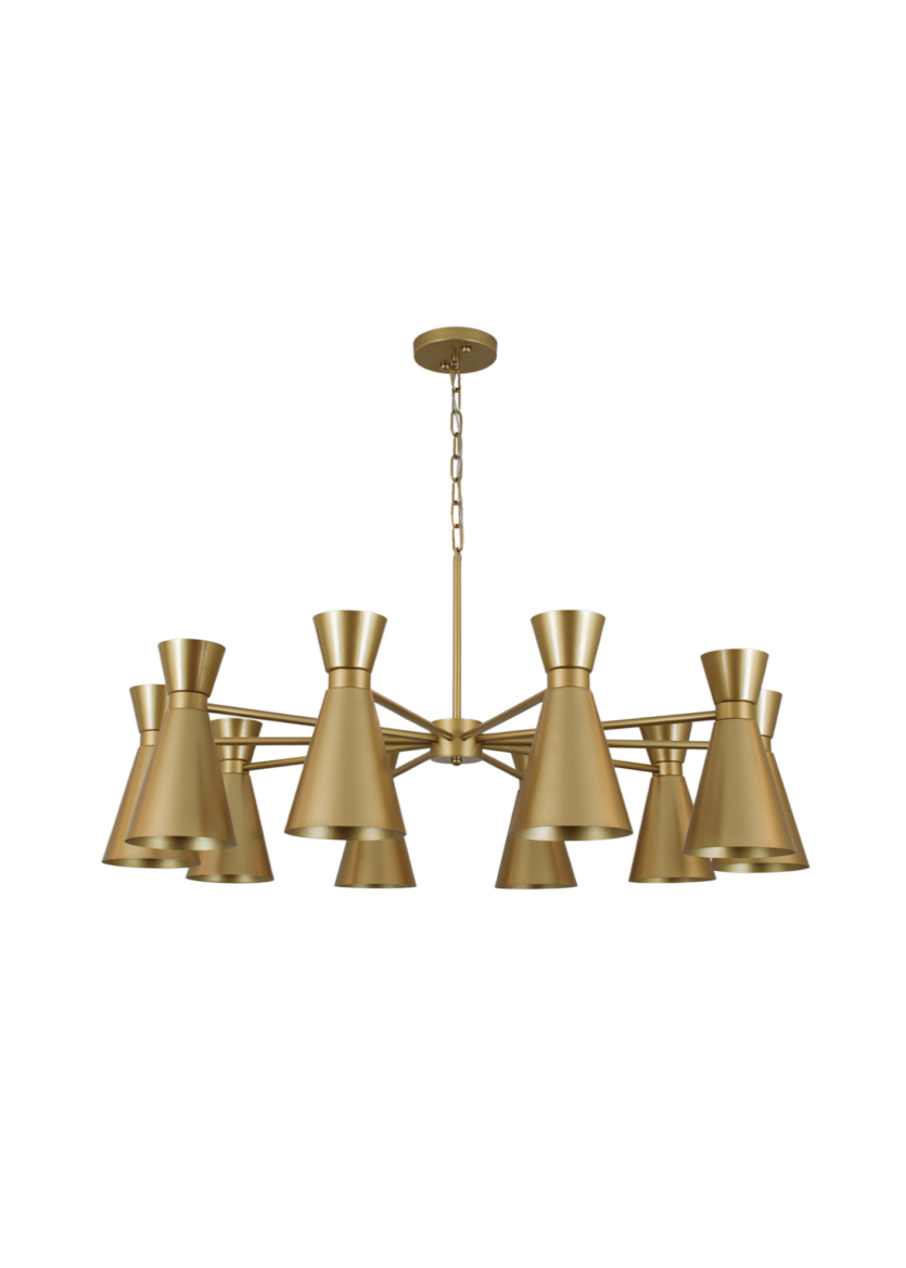Lustre Pendente Industrial Redondo Cúpula Metal Cone Funil 10 Braços Dourado 1 metro 769
