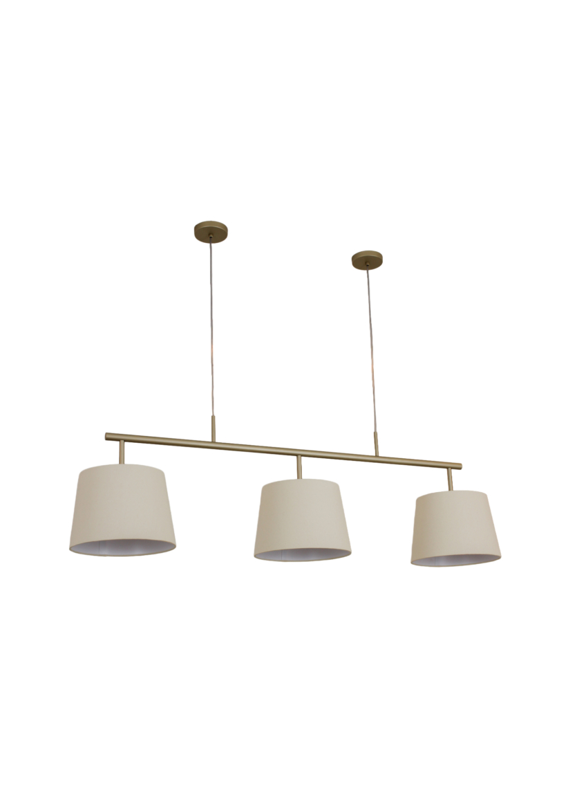 Lustre Pendente Tocheiro Trio Retangular 3 Cúpulas Champanhe 1,30m 777