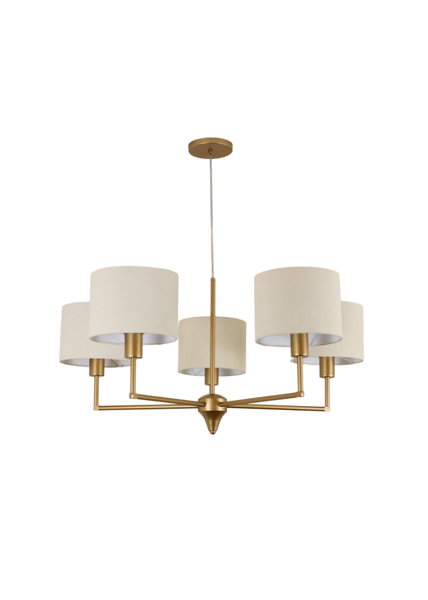 Lustre Pendente 05 Cúpulas Redondo 80 cm Dourado 775
