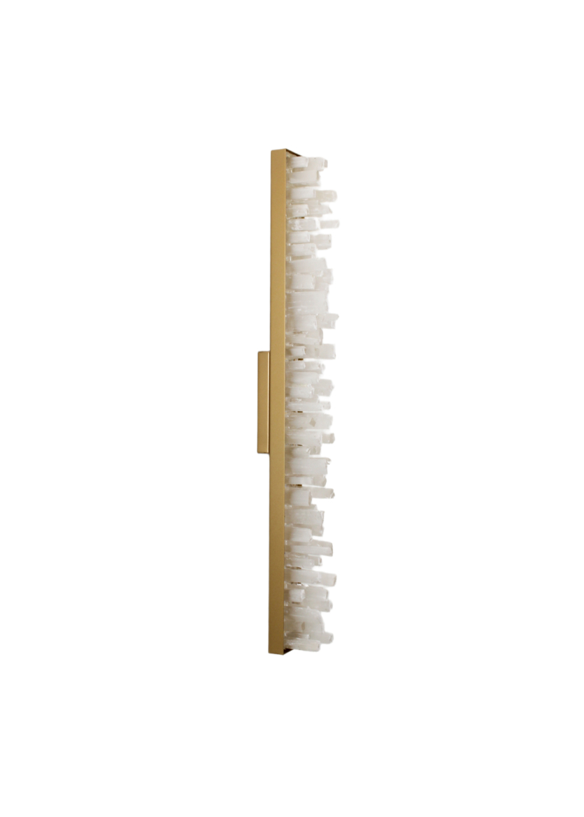 Lustre Arandela Fit Cristal Selenita Rocha Led 3000k Retângular 60 cm Dourado 774