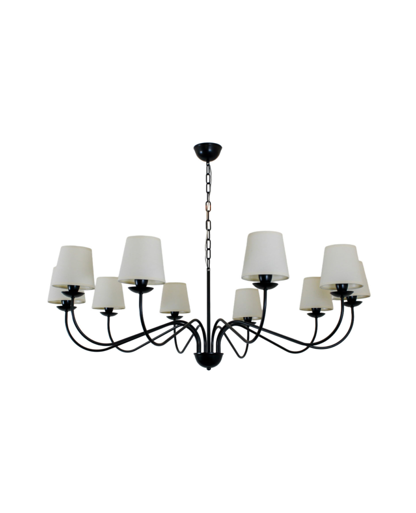 Lustre Pendente Versalhes Redondo Tocheiro Clássico Cúpula 10 Braços Preto 1,20 Metro 767