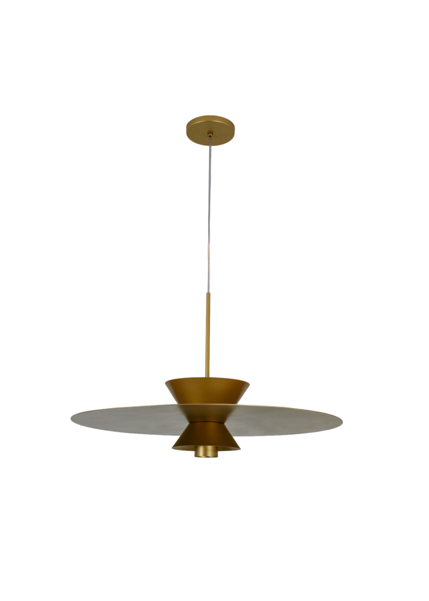 Lustre Pendente Industrial Disco Cone Dourado Fosco 768