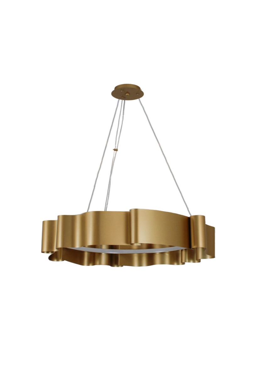 Lustre Pendente Redondo Ondas Led 3000k 70 cm Dourado 772