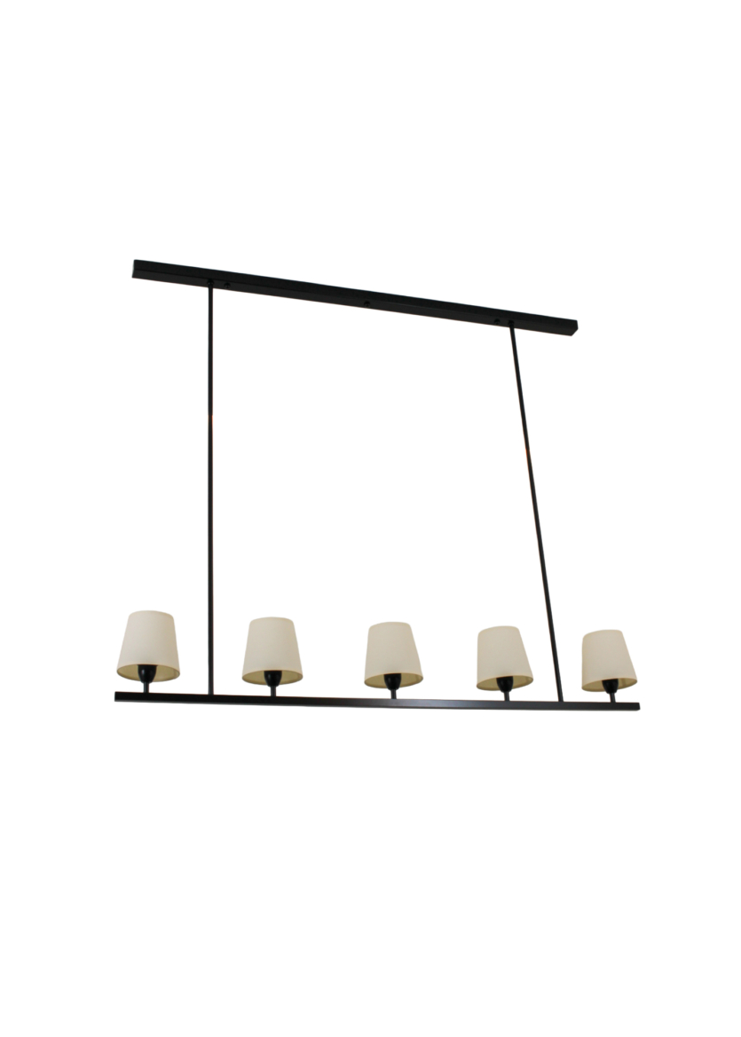Lustre Pendente Retangular 5 Cúpulas Tocheiro Preto 1,30m 649