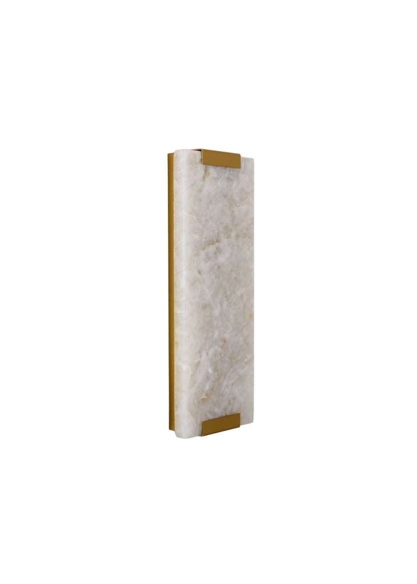 Lustre Arandela Retângular Mármore Pedra Ônix Branco Dourado Led 3000k 40cm 786