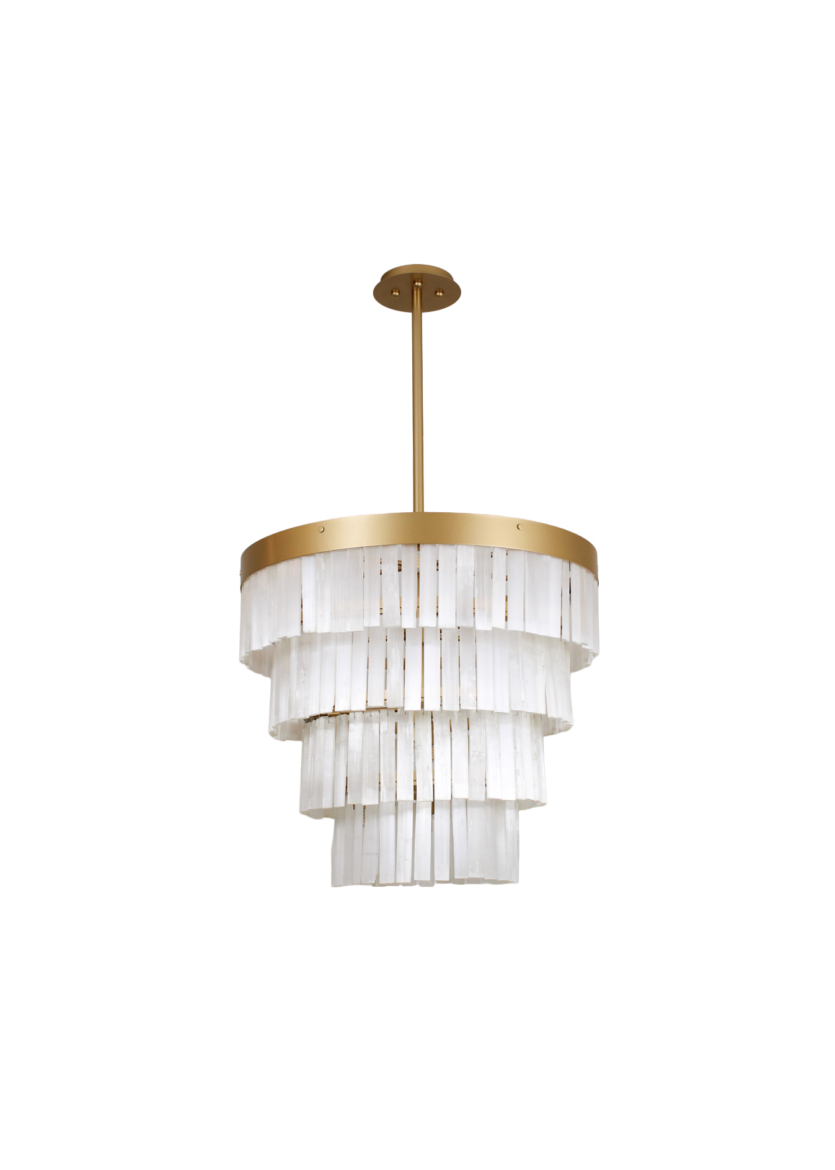 Lustre Pendente Redondo Cristal Selenita Rocha Dourado 60cm 791