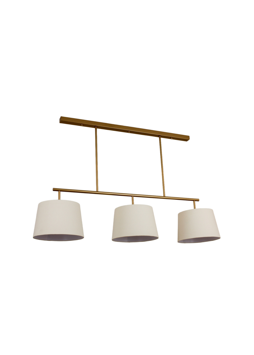 Lustre Pendente Tocheiro Trio Retangular 3 Cúpulas Dourado 1,30m 799