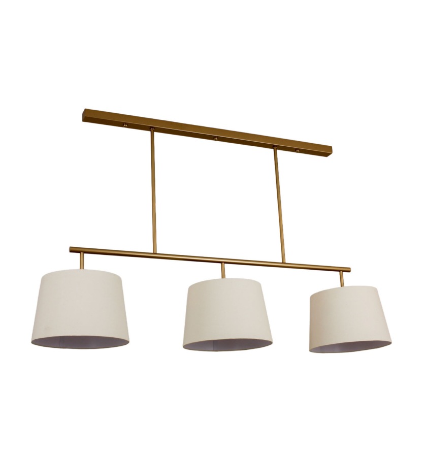 Lustre Pendente Tocheiro Trio Retangular 3 Cúpulas Dourado 1,30m 799