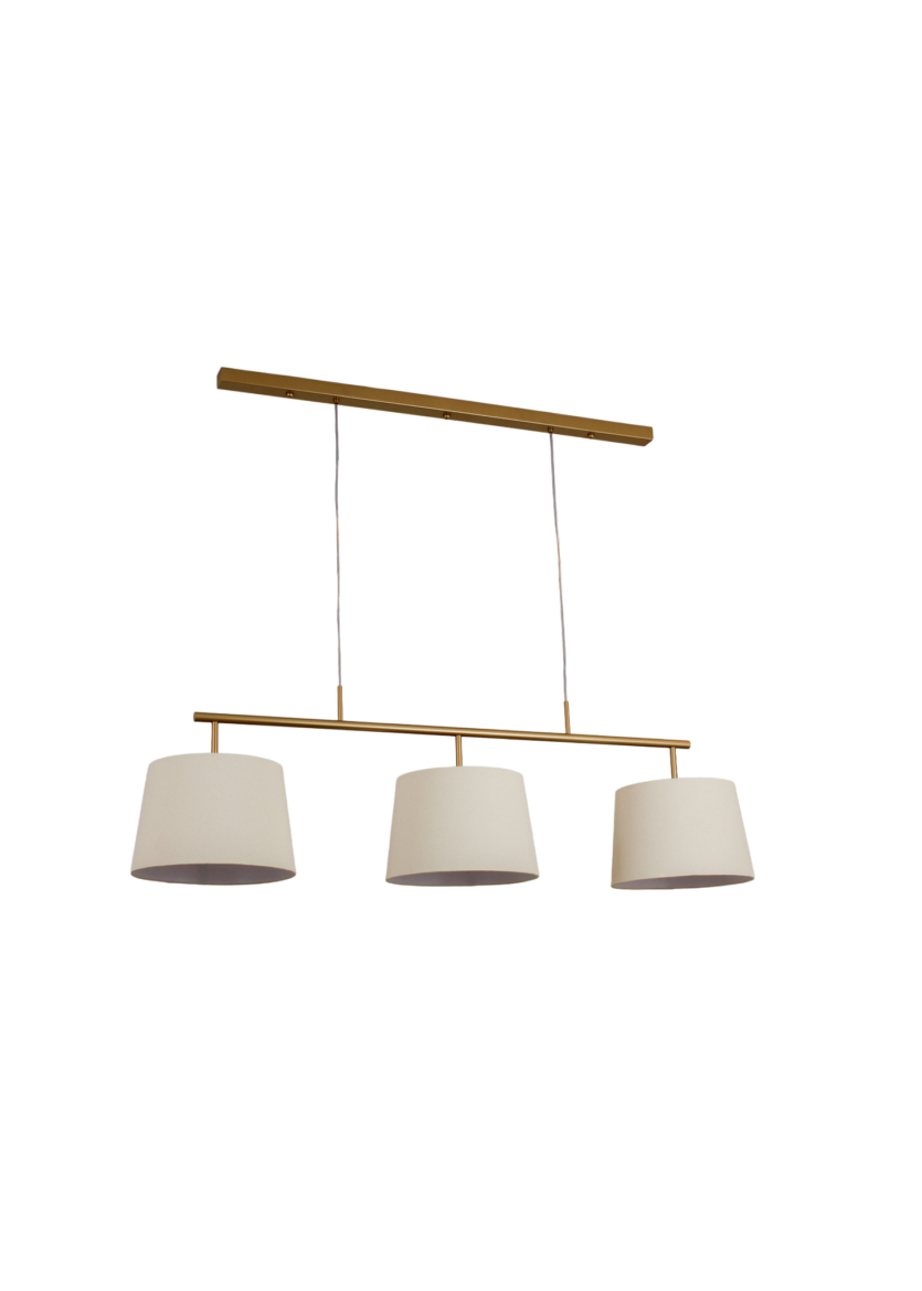 Lustre Pendente Tocheiro Trio Retangular 3 Cúpulas Dourado 1,30m 800