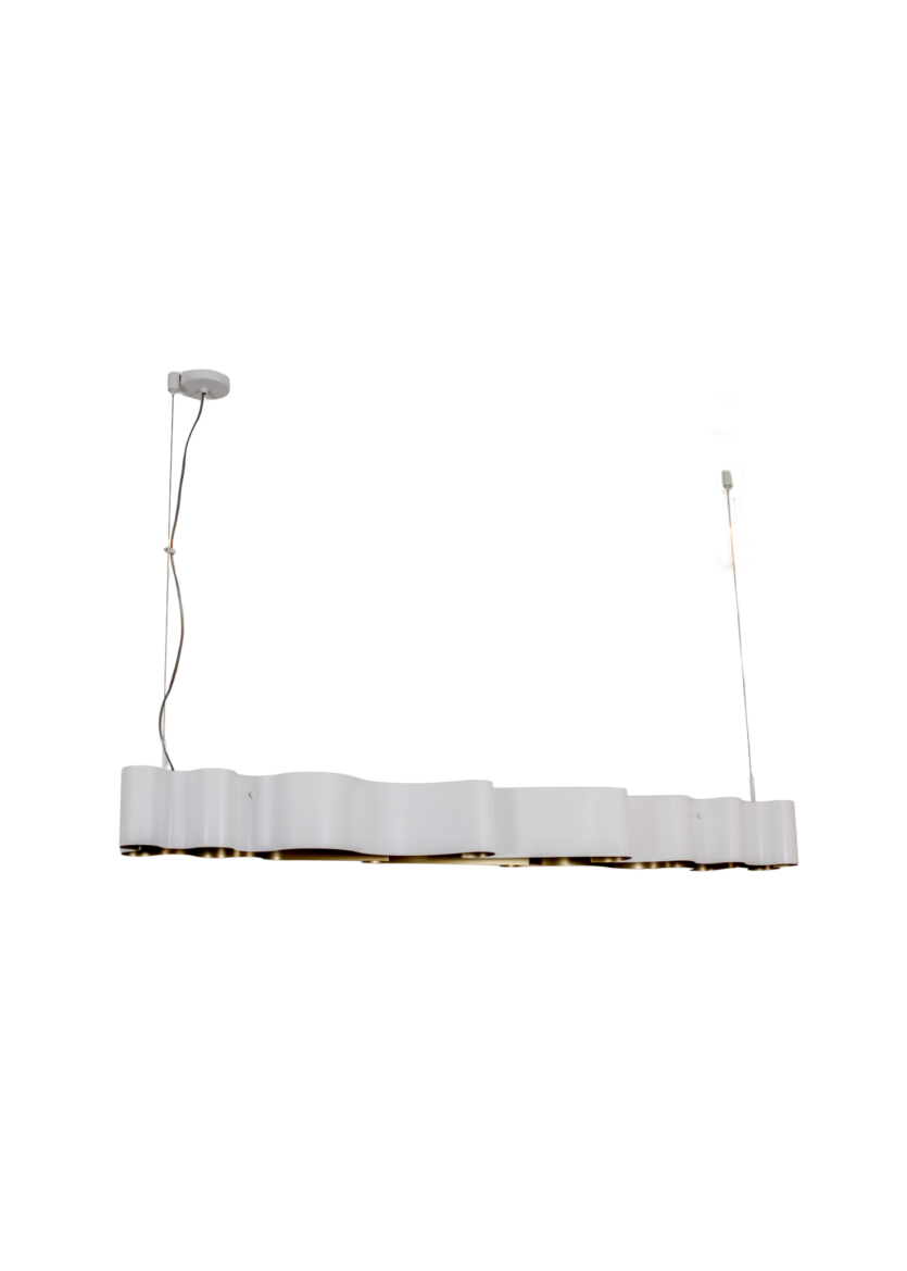 Lustre Pendente Retângular Ondas 1,30m Branco e Dourado 801