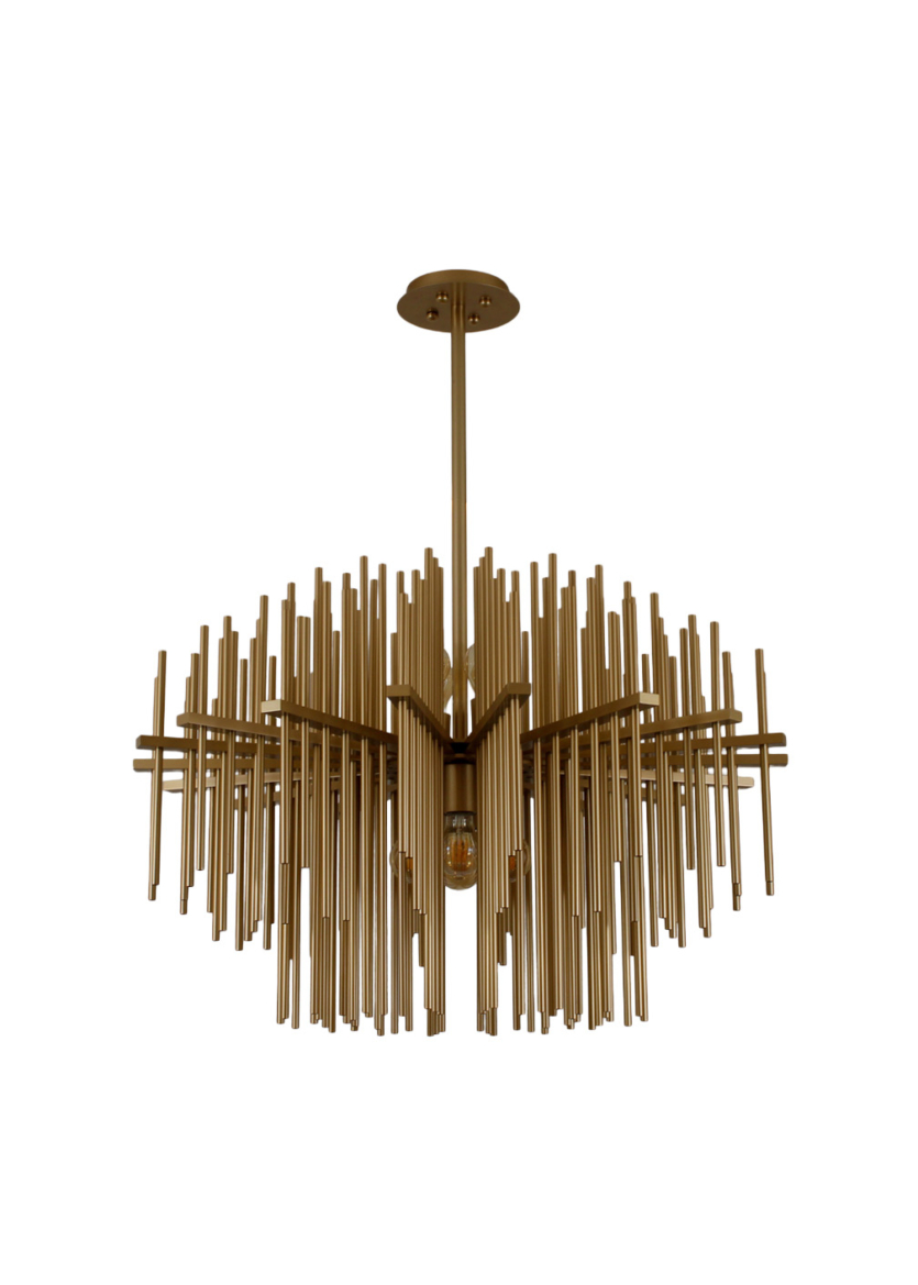 Lustre Pendente Ouriço Espeto Redondo 80cm Dourado 809