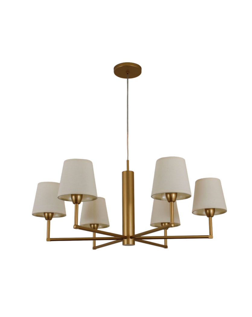 Lustre Pendente Redondo Tocheiro Cúpula 06 Braços Dourado 185/6