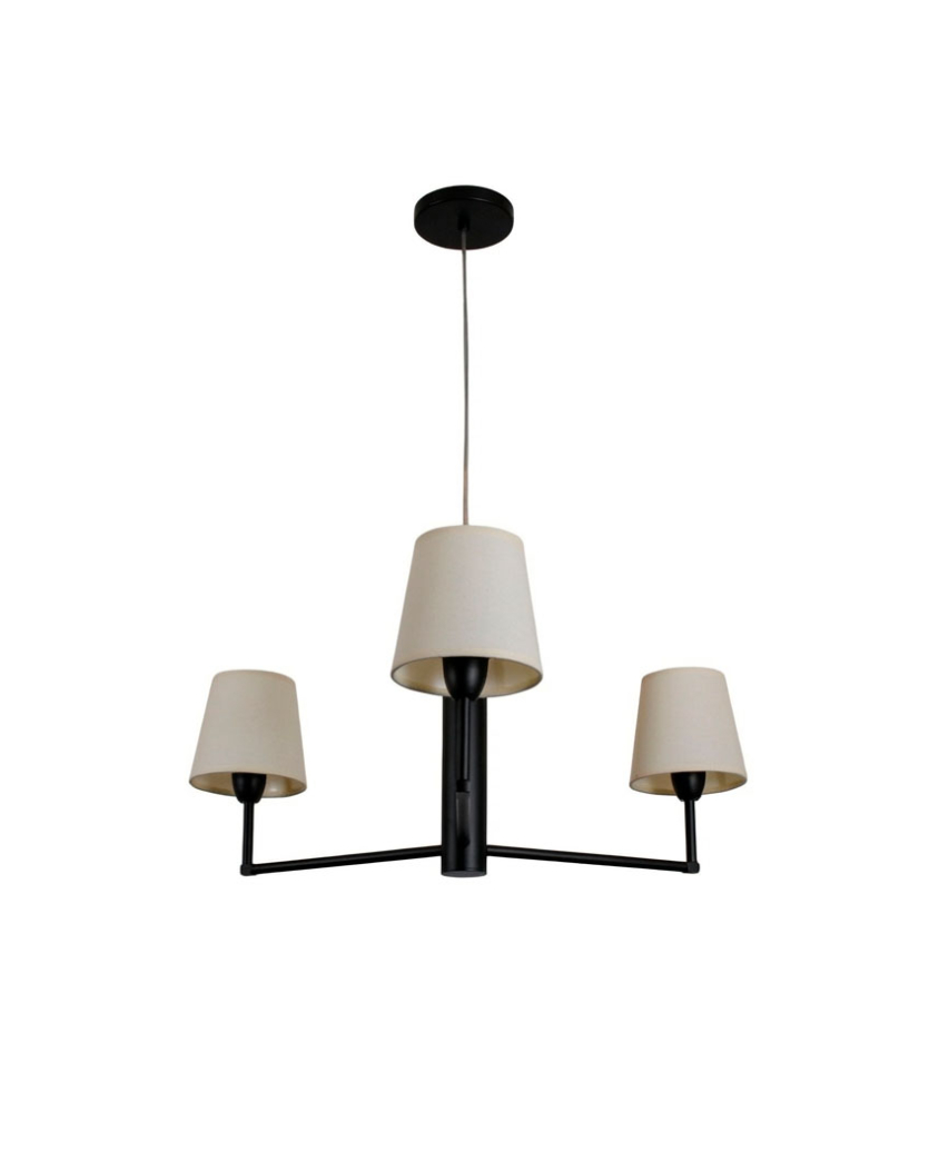 Lustre Pendente Redondo Tocheiro Cúpula 3 Braços Preto 185/3