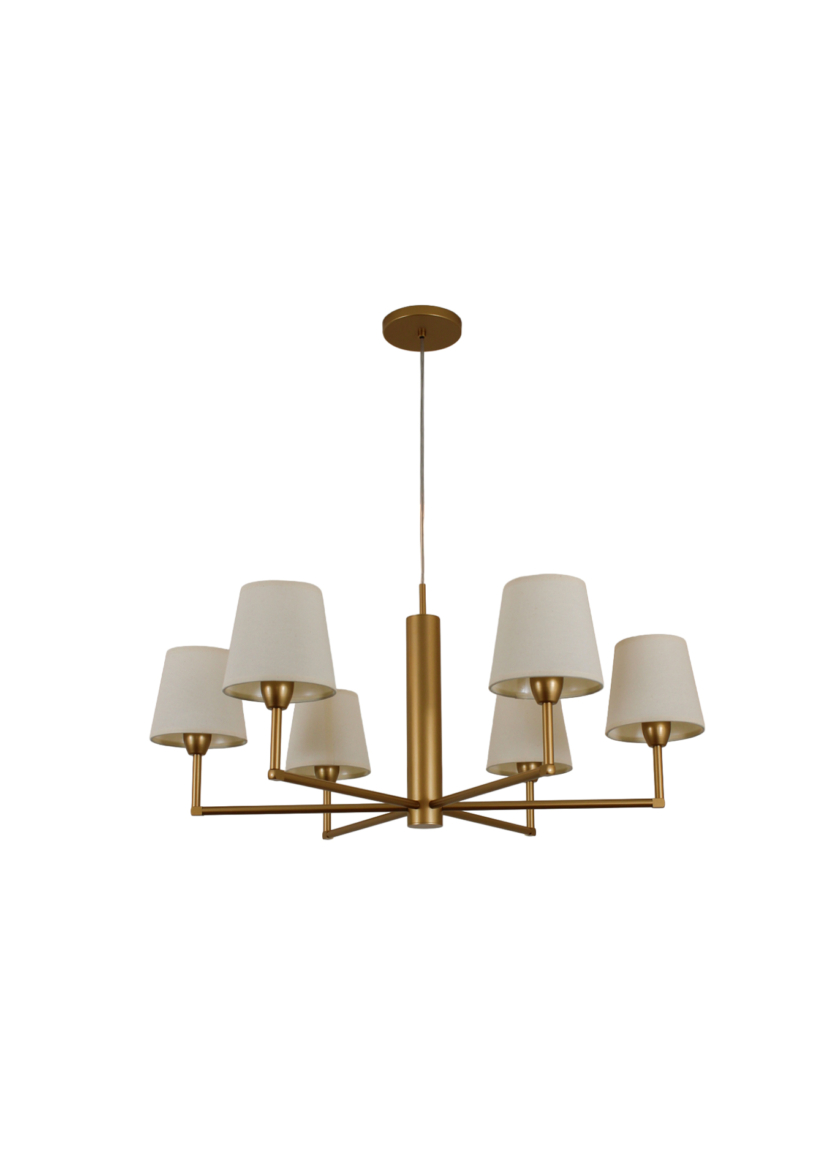 Lustre Pendente Redondo Tocheiro Cúpula 06 Braços Dourado 185/6