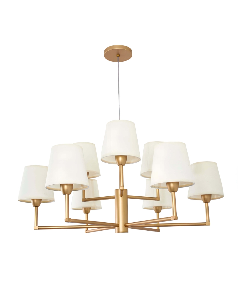 Lustre Pendente Redondo Tocheiro Cúpula 09 Braços Dourado 185/9