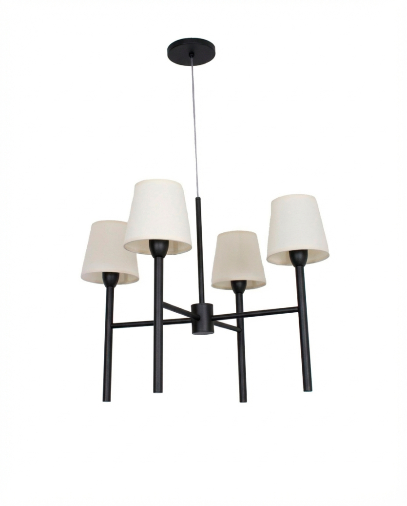 Lustre Pendente Cúpula 04 Braços Preto Redondo 220/4