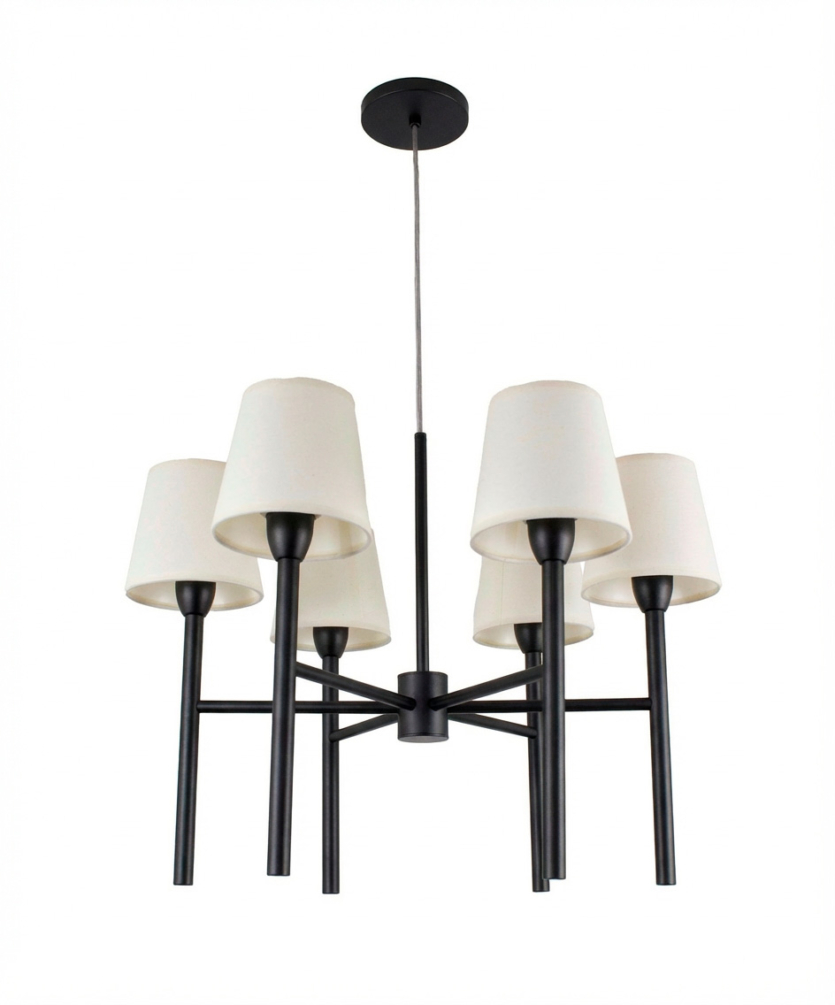 Lustre Pendente Redondo Tocheiro Cúpula 06 Braços Preto 220/6