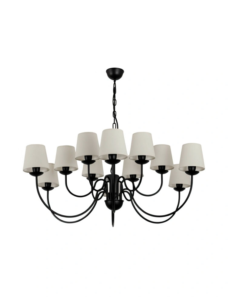 Lustre Pendente Versalhes Redondo Tocheiro Clássico Cúpula 12 Braços 1,10 Metro Preto 372/12