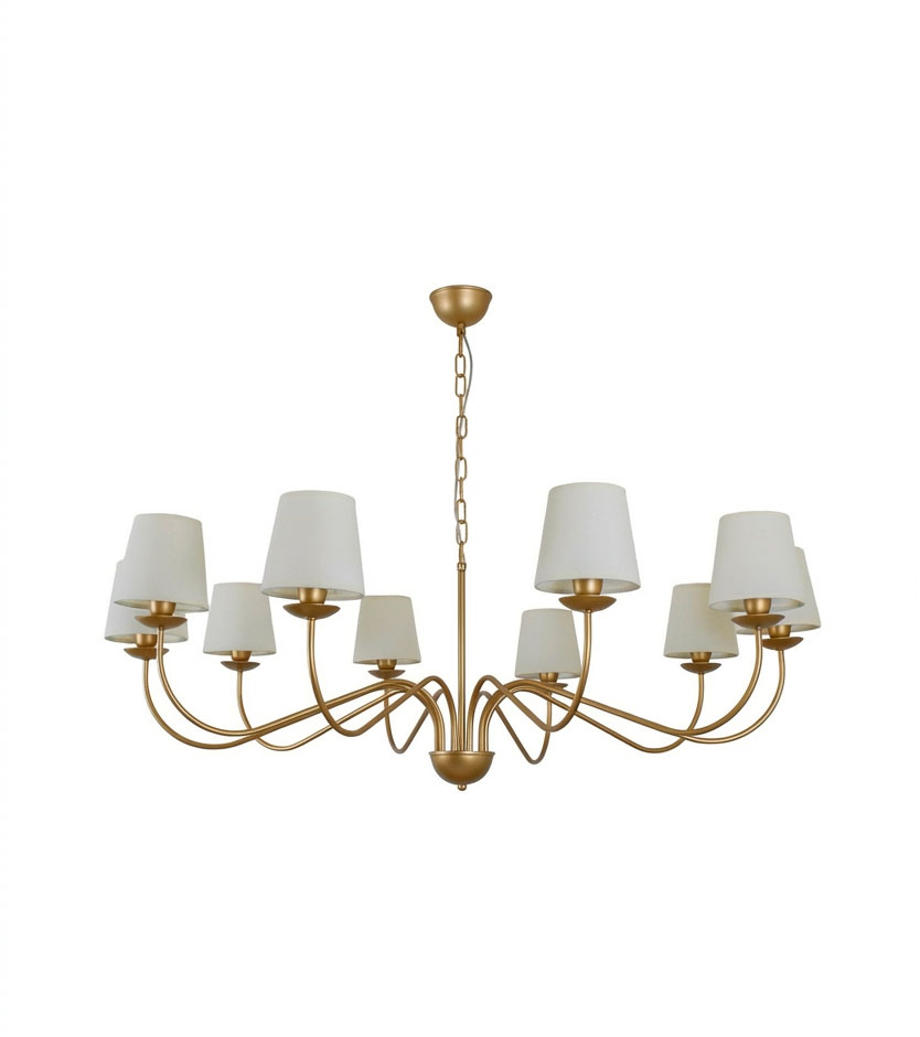 Lustre Pendente Versalhes Redondo Tocheiro Clássico Cúpula 10 Braços 1,20 Metro Dourado 767