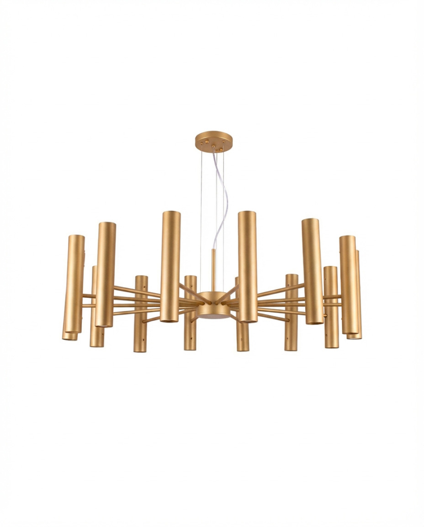 Lustre Pendente Tubo Tubular Industrial 1 Metro 14 Braços Dourado 350