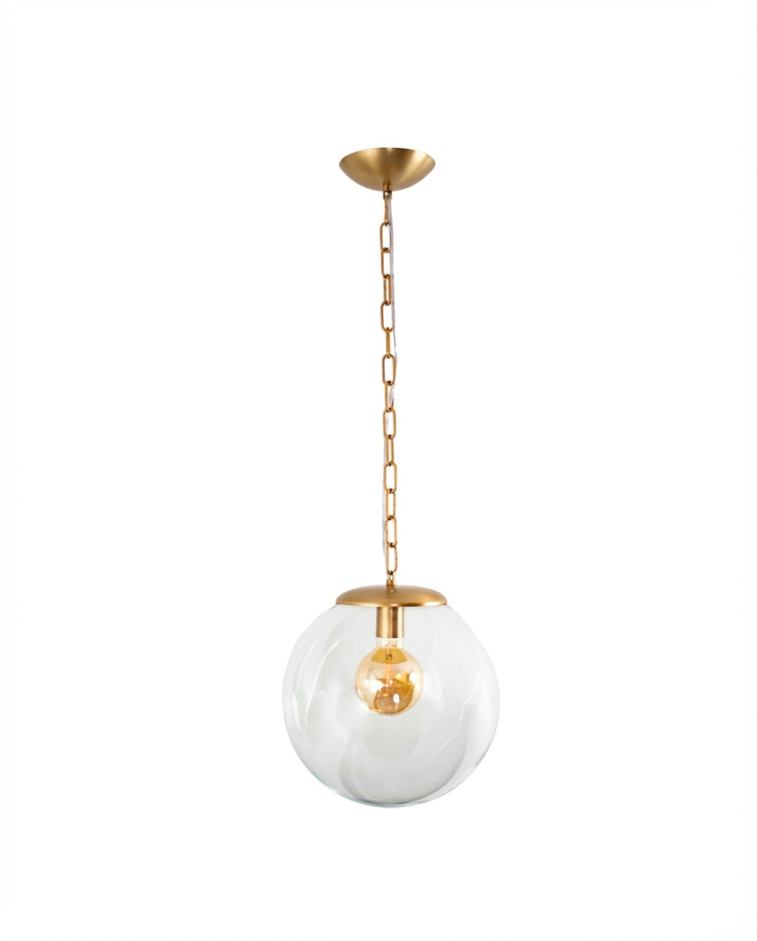 Lustre Pendente Bola Globo 30cm Transparente Com Corrente Dourado 365