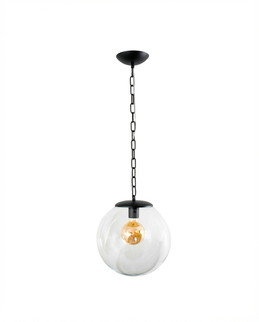 Lustre Pendente Bola Globo 30cm Transparente Com Corrente Preto 365