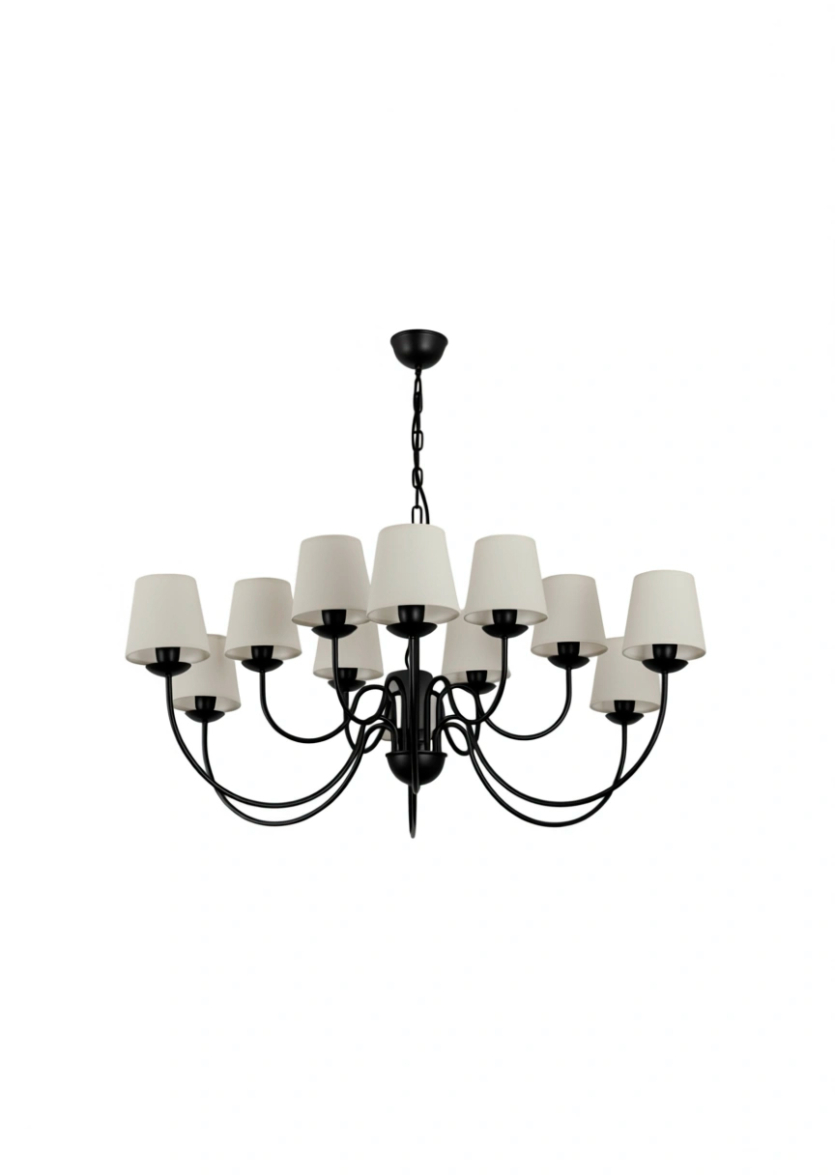 Lustre Pendente Versalhes Redondo Tocheiro Clássico Cúpula 12 Braços 1,10 Metro Preto 372/12