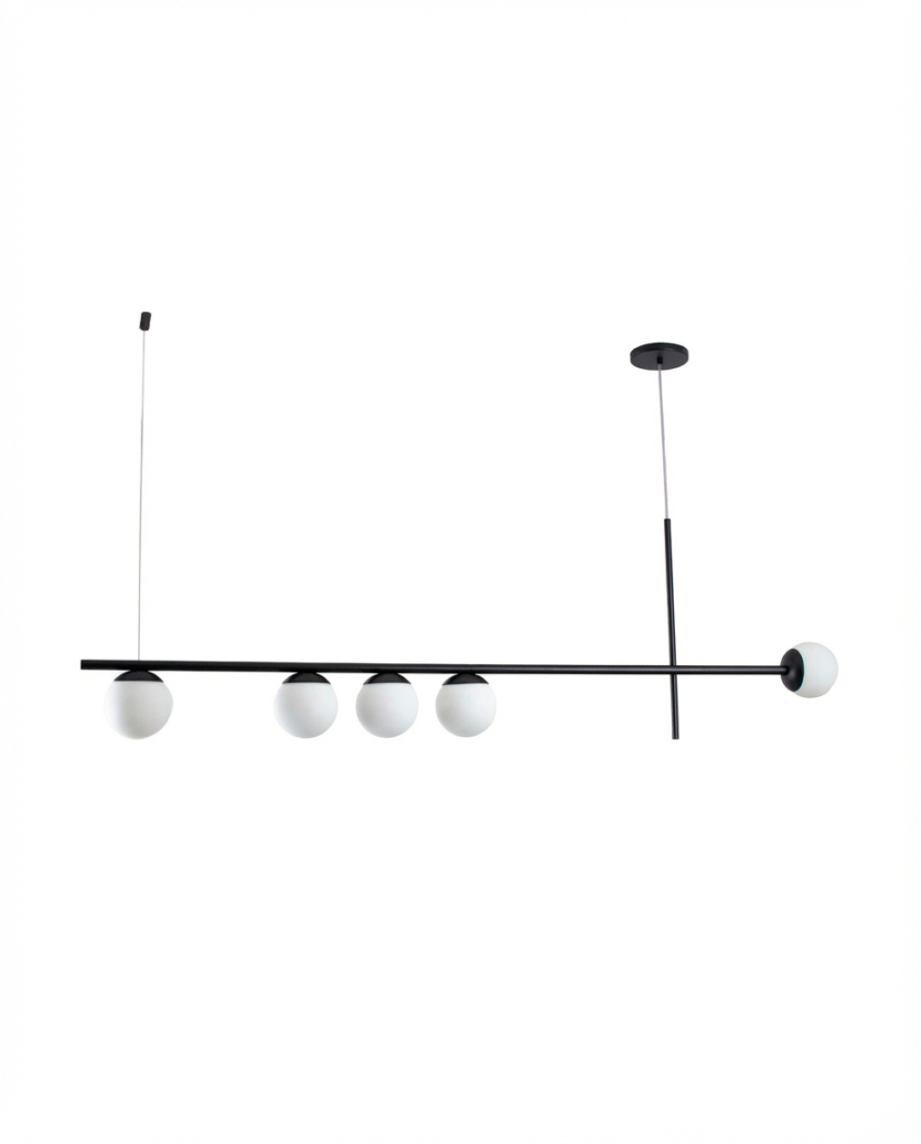 Lustre Pendente Retangular 5 Bolas Globo 1,50m Preto 398