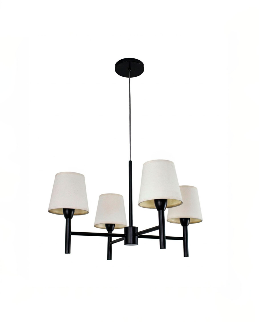 Lustre Pendente Tocheiro Redondo Cúpula 04 Braços Preto 60cm 658/4