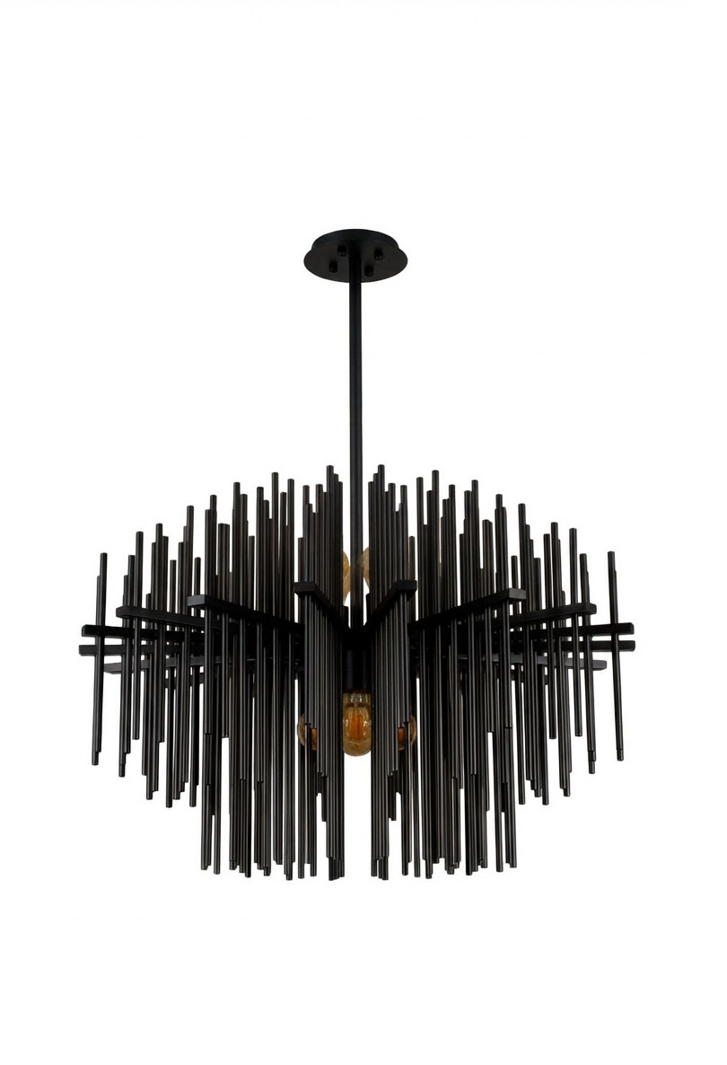 Lustre Pendente Ouriço Espeto Redondo 80cm Preto 809