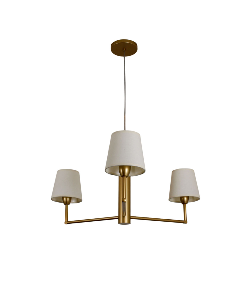 Lustre Pendente Redondo Tocheiro Cúpula 3 Braços Dourado 185/3